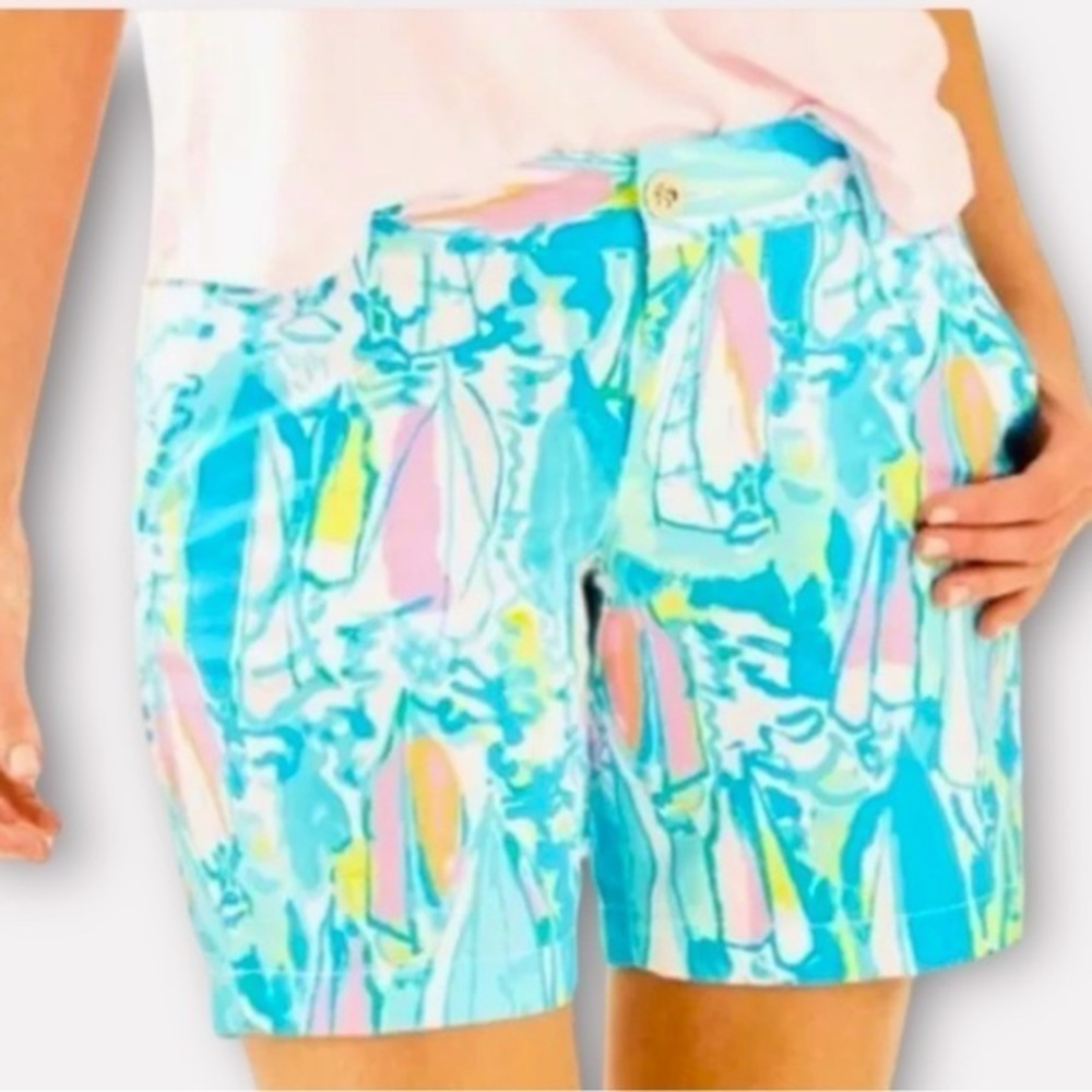 Lilly Pulitzer Turquoise Pink Yellow Sailboat Print Shorts
